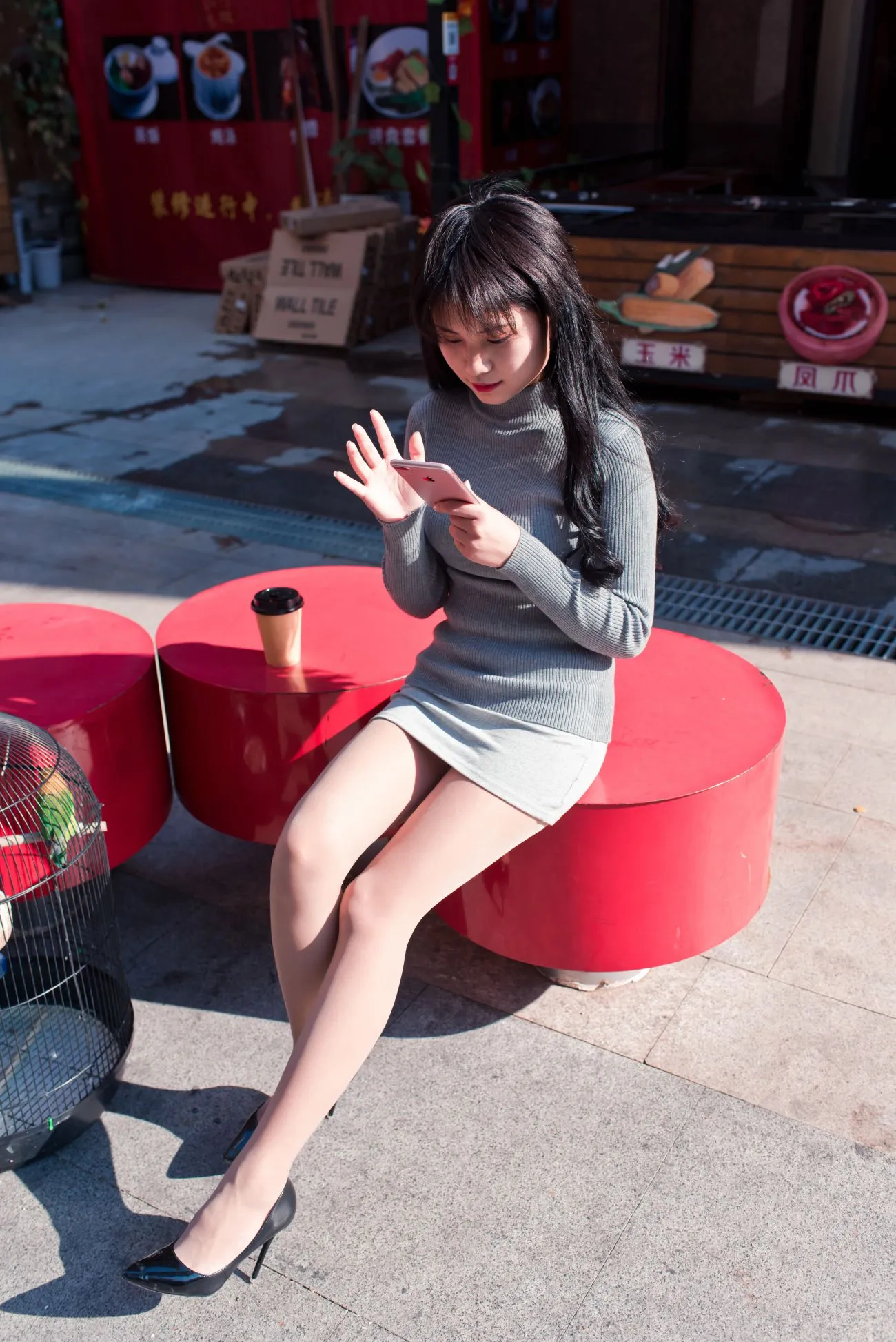 [Mzsock] NO.084 The cute girl in short skirt and silk stockings in the leisure bookstore street photography#[79P]-10