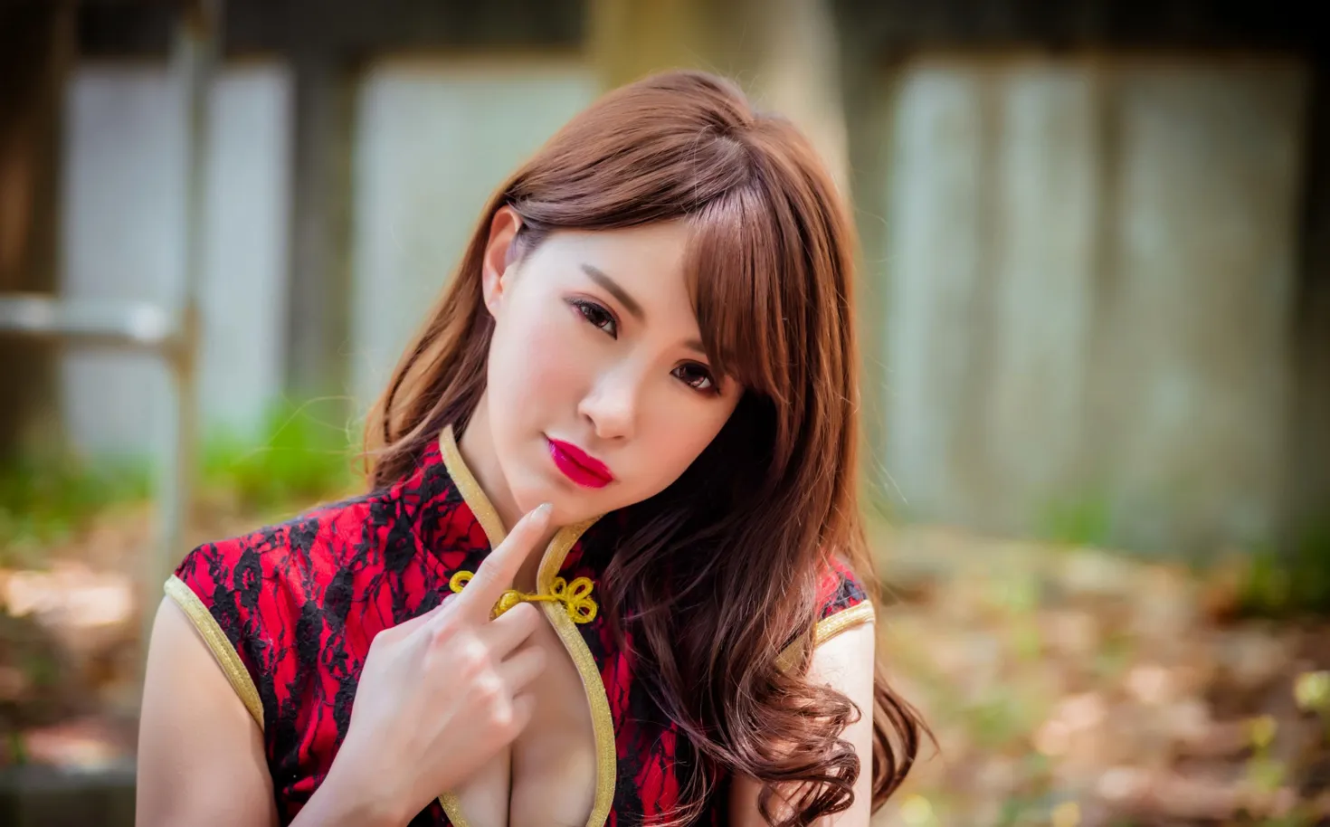 [Mzsock] NO.177 Wu Yuqi Red Flower Short Cheongsam High Heels Beautiful Legs street photography#[105P]-2