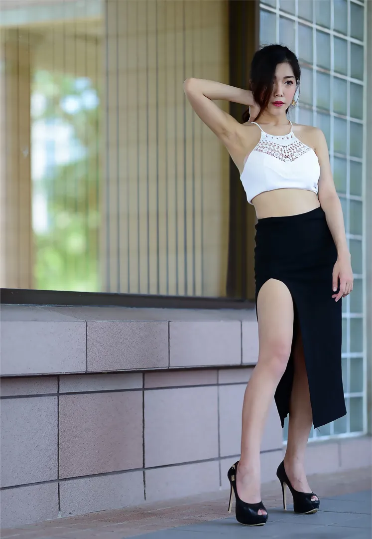 [Mzsock] NO.162 Sasha belly-baring high-cut long skirt with high heels and beautiful legs street photography#[105P]-4